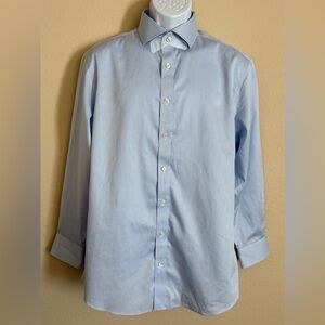 Charles Tyrwhitt Blue and white long sleeved collared shirt. Slim fit 16.5/33in